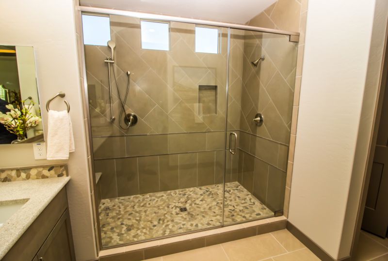Corner Shower with Natural Stone Tiles